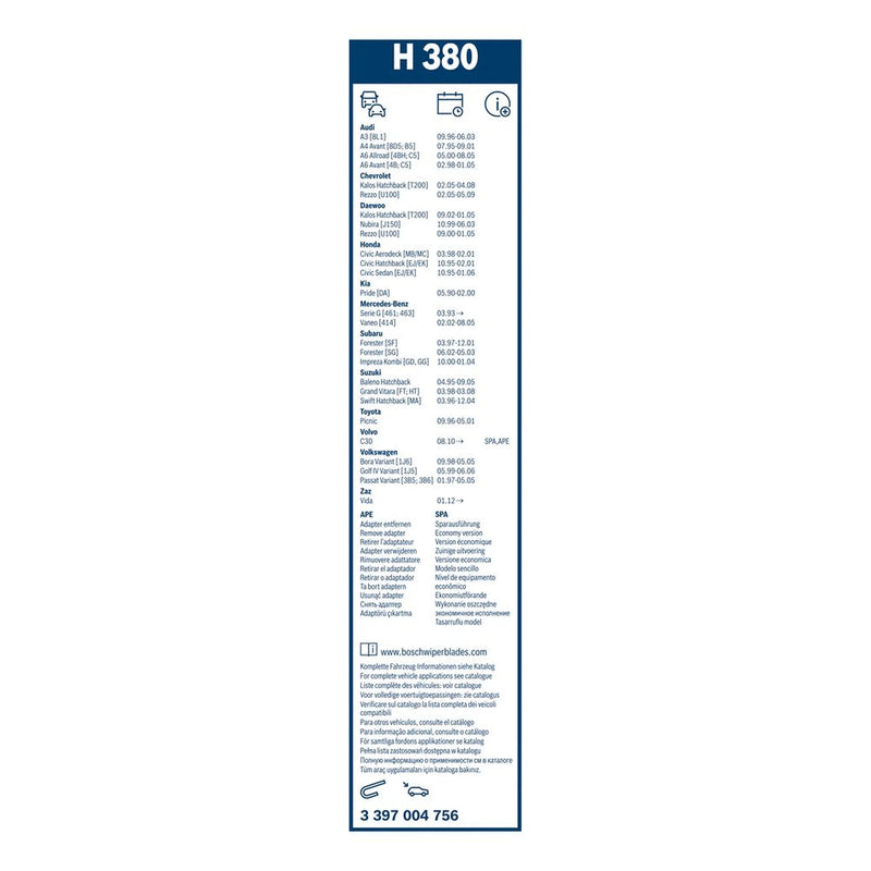 Bosch Conventional Wiper Blade 370mm — H380 fits Abarth Strada 1981-1987 2.0