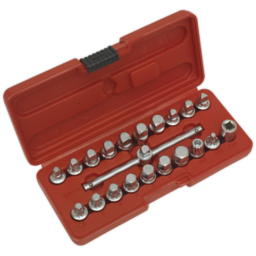 Sealey Oil Drain Plug Key Set 21pc 3/8"Sq Drive AK6586 Sealey - Dynamic Drive
