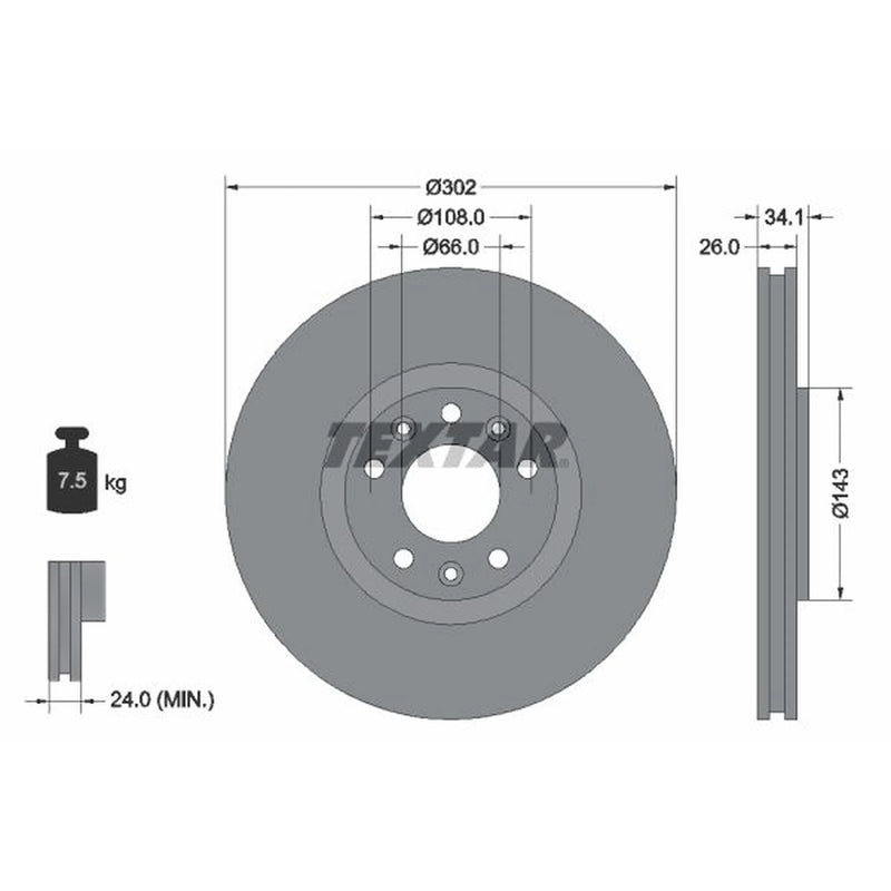 Textar 2 x Vented Front Brake Discs 92268103