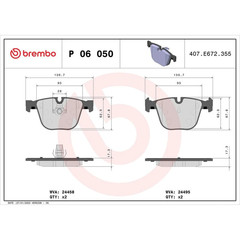 Brembo 4 x Rear Brake Pad Set fits BMW X5 2009-2018