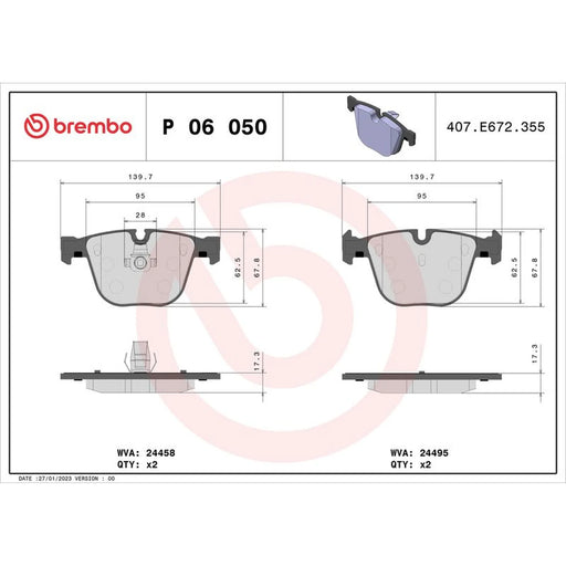 Brembo 4 x Rear Brake Pad Set fits BMW X5 2009-2018