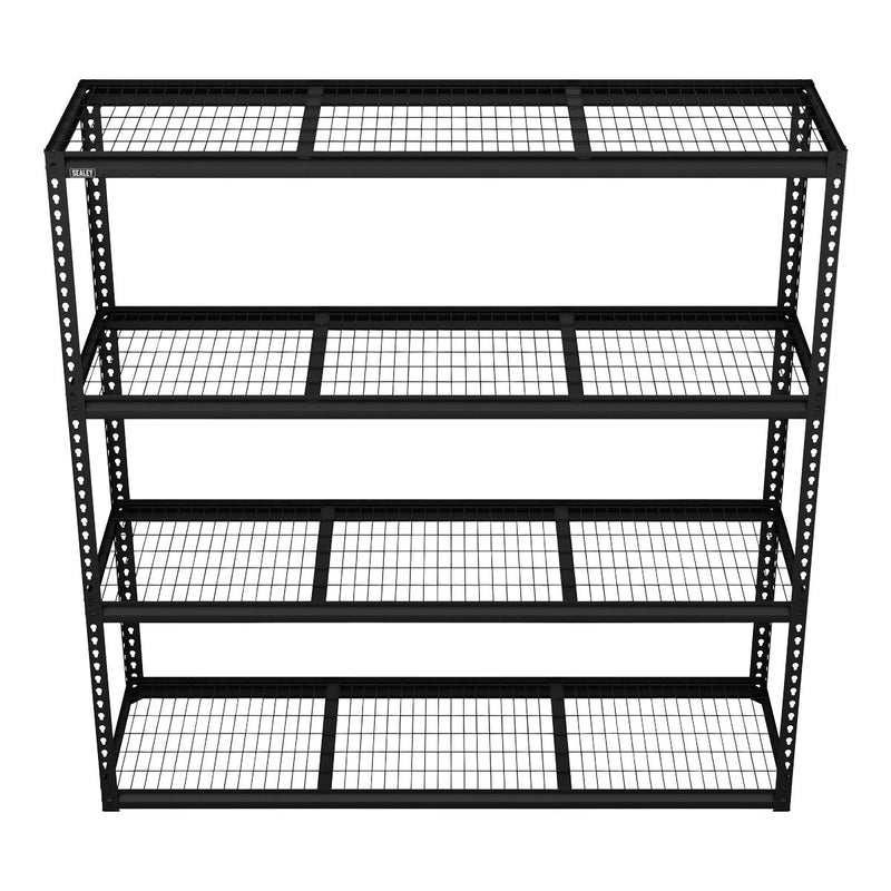 Heavy-Duty Modular Racking Unit 4 Mesh Shelves 300kg Capacity Per Level 1820mm Sealey - Dynamic Drive