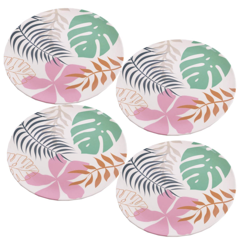 4 x Reusable Plastic Melamine Jungle Flowers 8" Plates for Camping Picnic Summit - Dynamic Drive