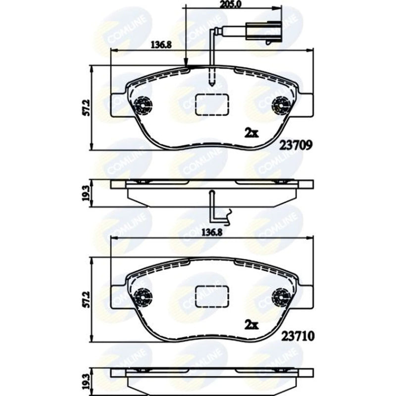 Comline 4 x Front Brake Pad Set fits Abarth 500 / 595 / 695 2008 on 1.4