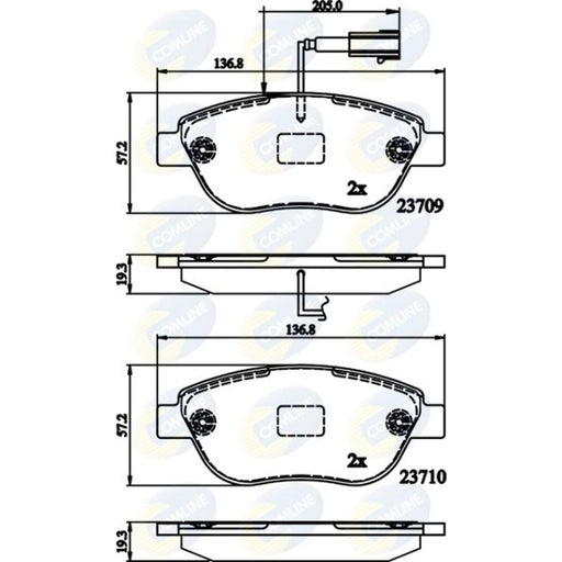 Comline 4 x Front Brake Pad Set fits Abarth 500 / 595 / 695 2008 on 1.4