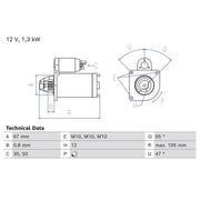 Bosch Starter Motor 12V 1.3kW 12 Teeth