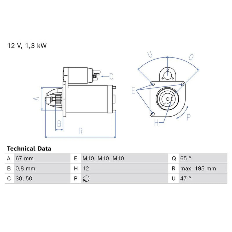 Bosch Starter Motor 12V 1.3kW 12 Teeth