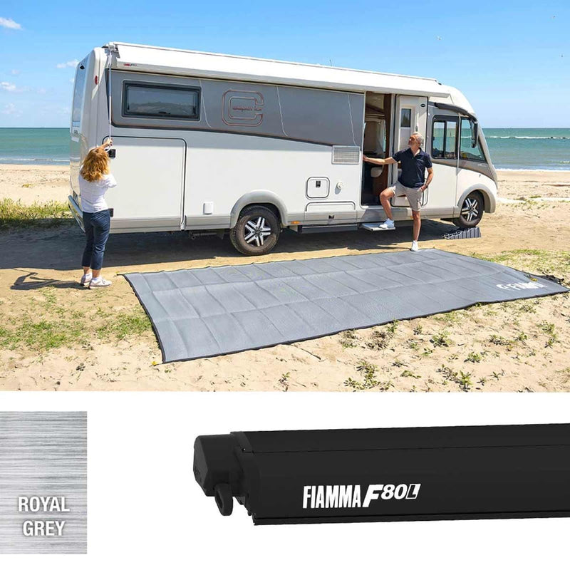 Fiamma F80L 450 Awning Deep Black - Royal Grey (07841G03R) Winch Handle Roof Mounted Fiamma - Dynamic Drive
