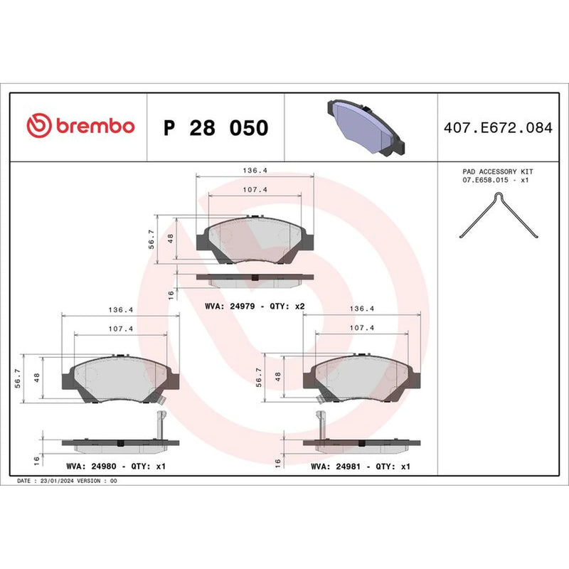 Brembo 4 x Front Brake Pad Set fits Honda City V 2009-2014 1.5