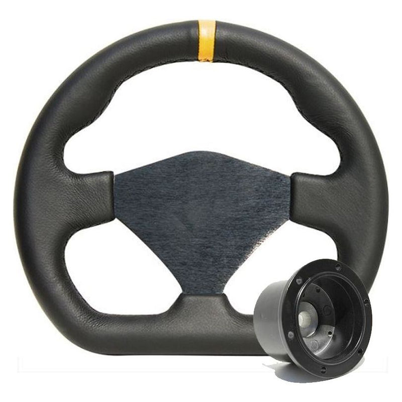 250mm Black Leather Steering Wheel + Boss fits Honda Accord 77-87 & Concerto Mountney Classic  - Dynamic Drive