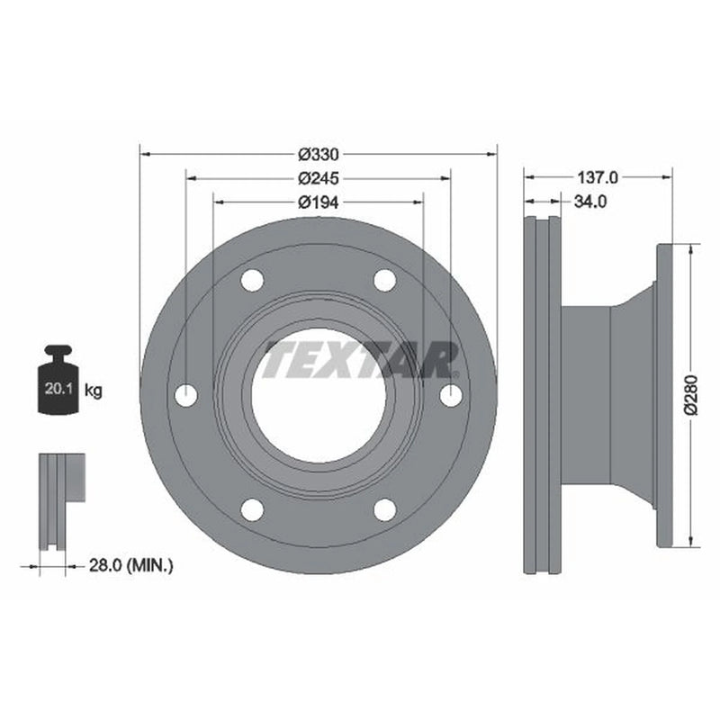 Textar 2 x Internally Vented Brake Discs 93192200