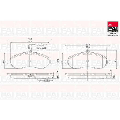 FAI Front Brake Pad Set fits Citroën Dispatch II 2007-2016 1.6 2.0