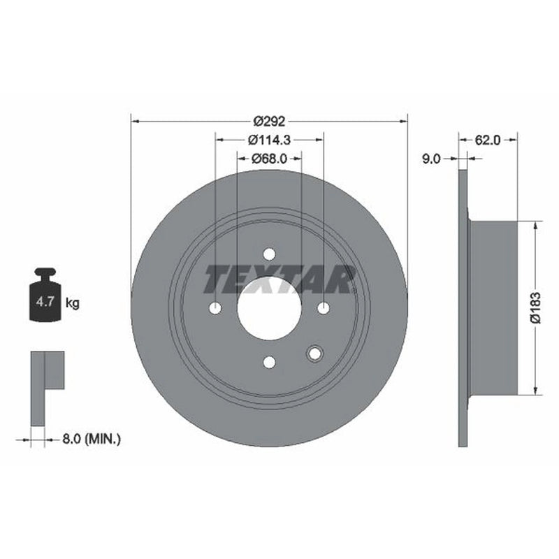 Textar 2 x Solid Rear Brake Discs 92234303-x2