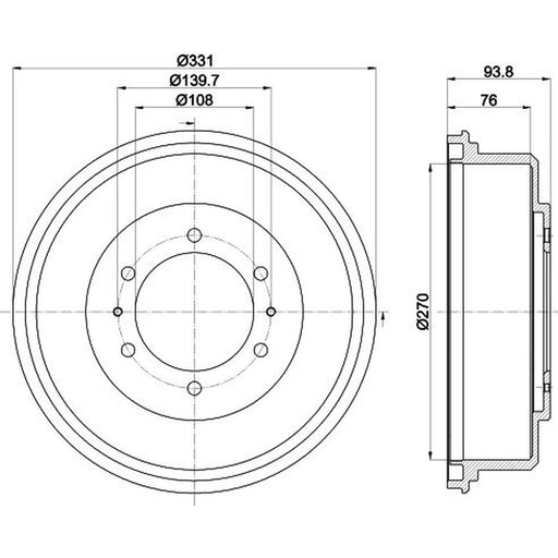 Mintex Brake Drum Assembly Rear fits Mitsubishi L200 1996-2007 2.4 2.5 2.8 3.0