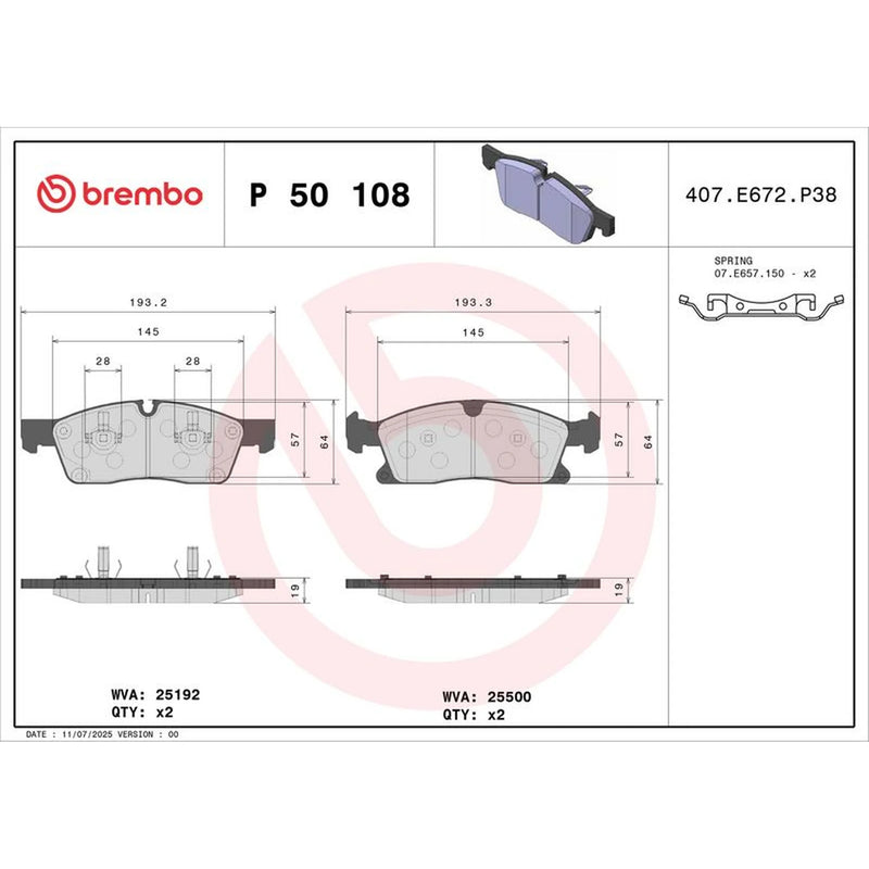 Brembo 4 x Front Brake Pad Set fits Mercedes-Benz Gl-Class 2012-2015