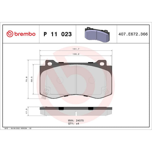 Brembo Front Brake Pad Set fits Chrysler 300C 2004-2023 2.7 3.0 3.5 3.6 5.7 6.1