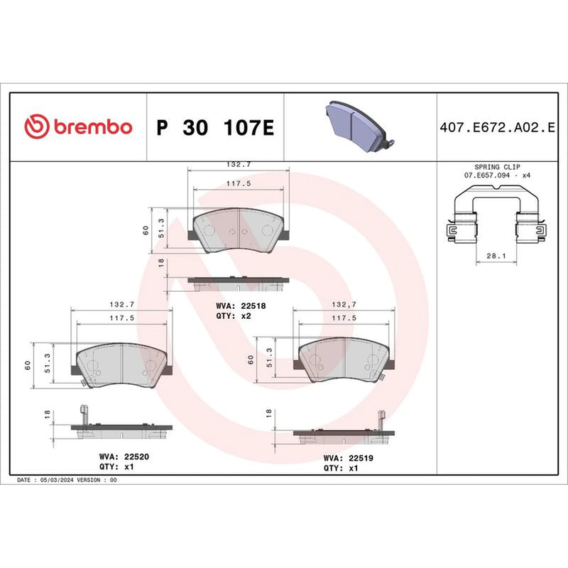 Brembo 4 x Front Brake Pad Set fits Hyundai Ioniq 2016-2022