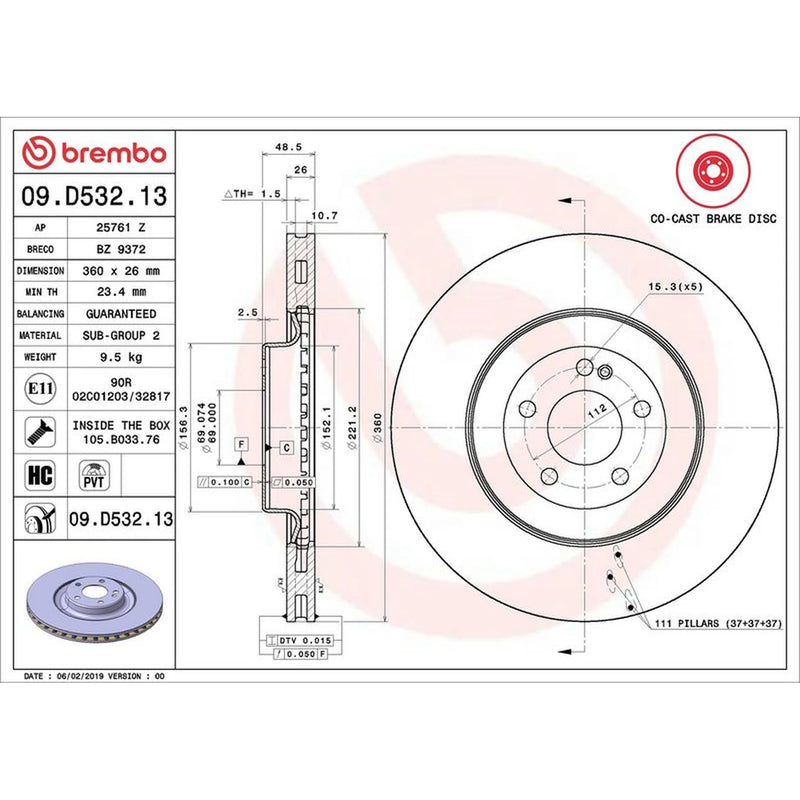 Brembo Front Steel Brake Disc Hub & Rear Steel Brake Disc fits Mercedes-Benz Glc
