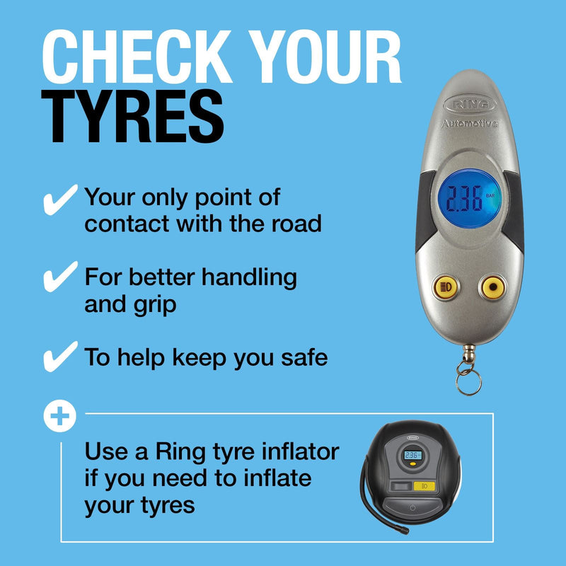 Ring RTG4 Digital Tyre Pressure Keyring Gauge with LED Torch Ring Automotive - Dynamic Drive