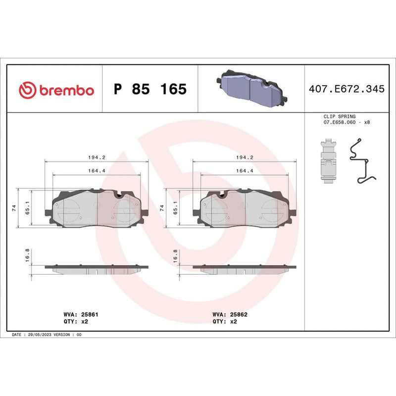 Brembo 4 x Front Brake Pad Set fits Audi A3 2020-2021