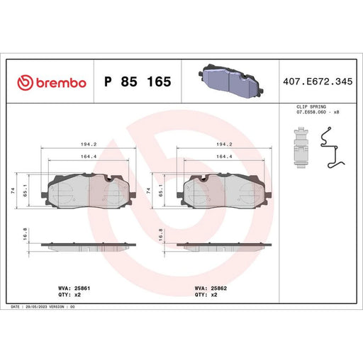 Brembo 4 x Front Brake Pad Set fits Audi A3 2020-2021