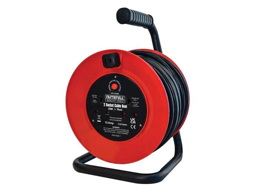 Faithfull Power Plus Open Drum Cable Reel 240V 13A 2-Socket 20m Faithfull Power Plus - NN4 Online