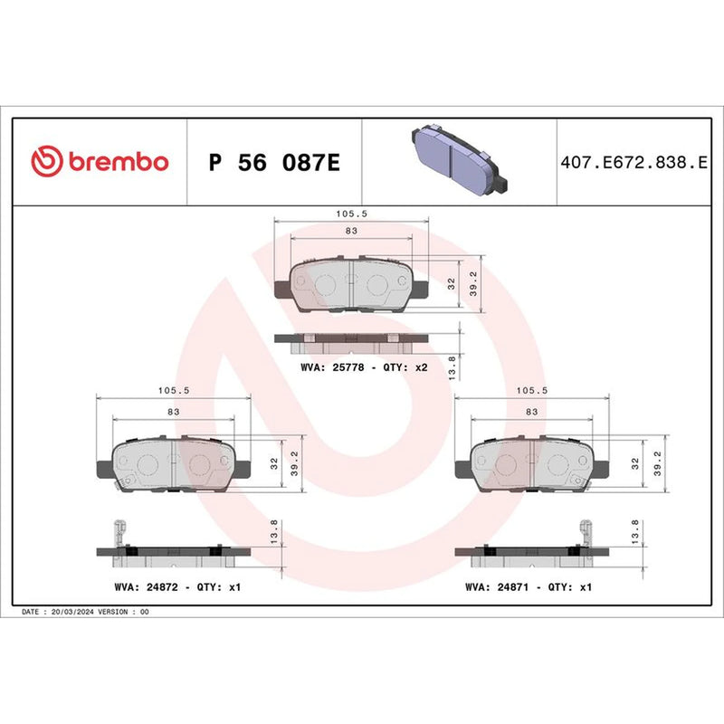 Brembo Rear Brake Internally Vented Discs & Pads fits Nissan Leaf 2010-2017