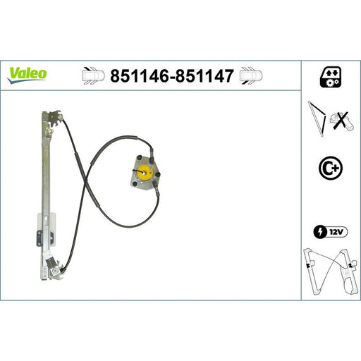 Valeo Electric Window Regulator Lifter Left Rear 851146