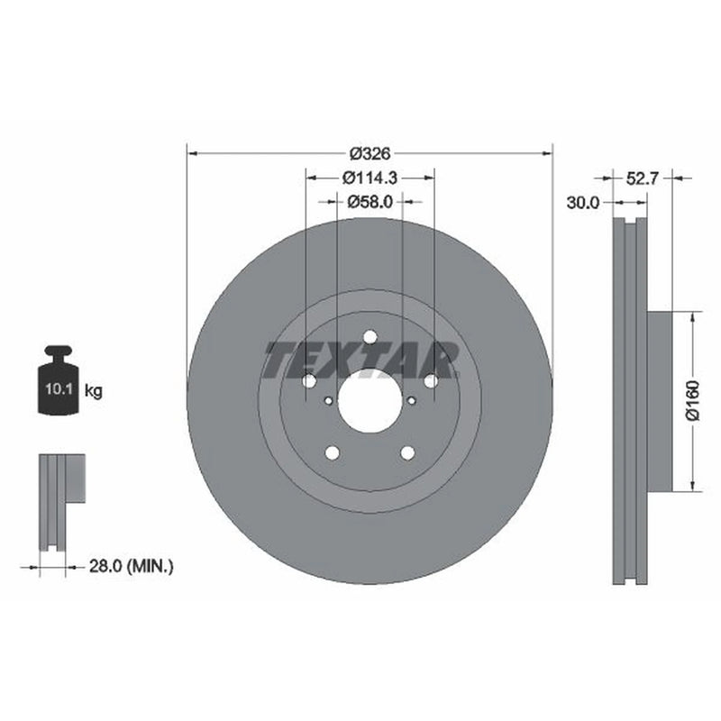 Textar 2 x Internally Vented Brake Discs 92194303