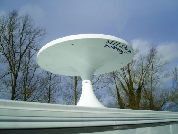 Milenco Power 900 omni-directional antenna mounted on a caravan roof