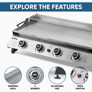 Dellonda 4 Burner Stainless Steel Portable Gas Plancha with Warming Rack 10kW Dellonda - Dynamic Drive