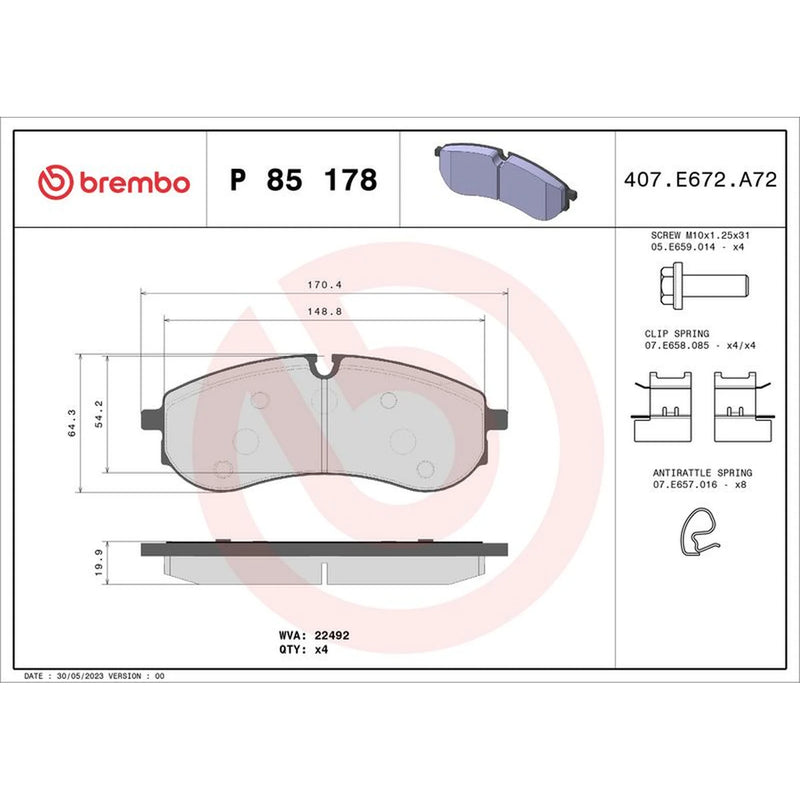 Brembo 4 x Rear Brake Pad Set fits Man Tge 2017-2024 2.0