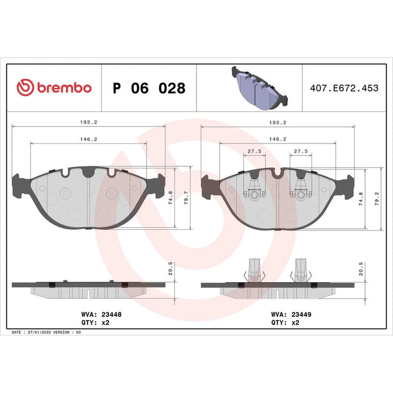 Brembo 4 x Front Brake Pad Set fits BMW X5 2001-2006 4.4 4.6 4.8