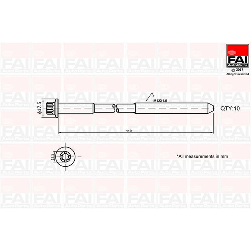 FAI Cylinder Head Bolt Set M12 x 1.5 fits Aro 10 1997-2006 1.9