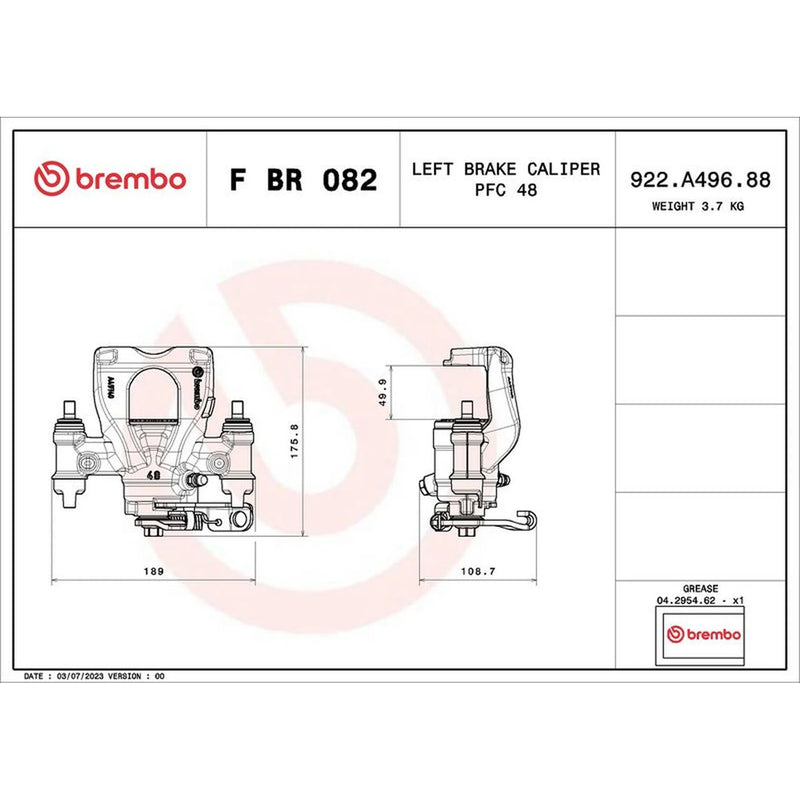 Brembo Brake Caliper Assembly Rear Left fits Nissan NV400 2011-2022