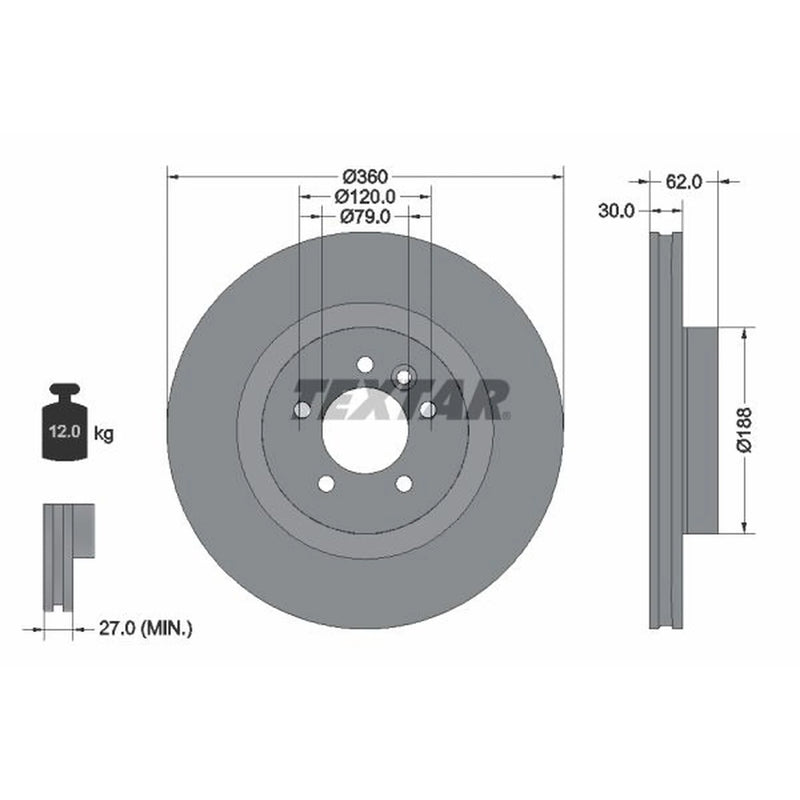 Textar 2 x Vented Front Brake Discs 92162003-x2