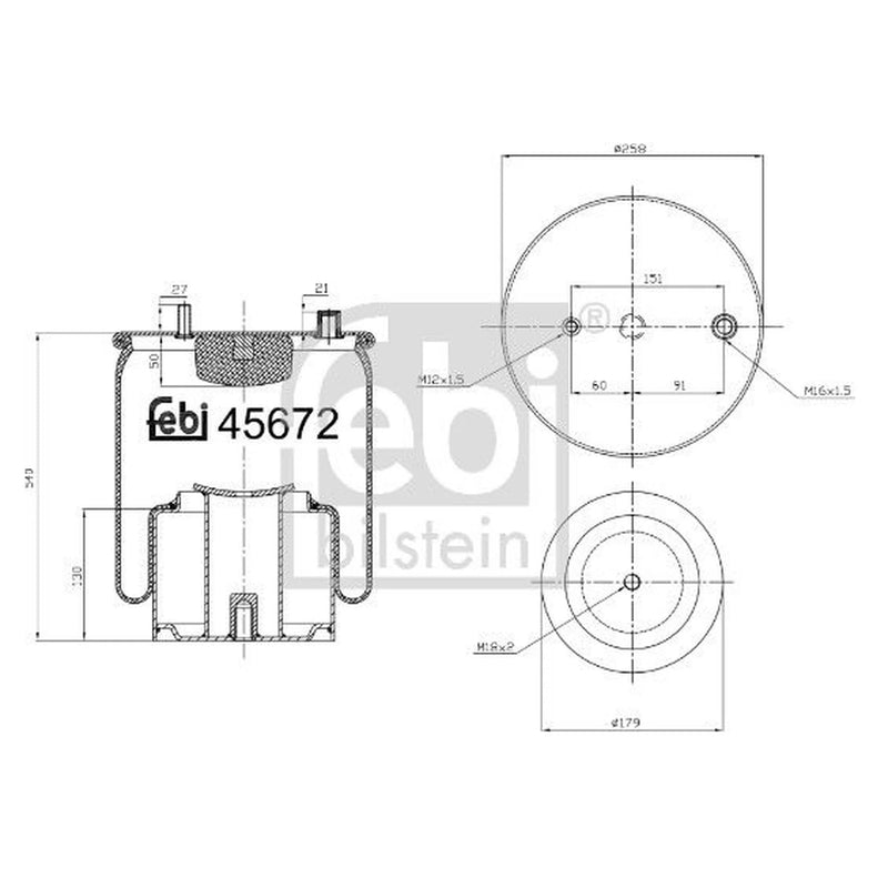 Febi Air Suspension Bellow 179mm Rear 45672