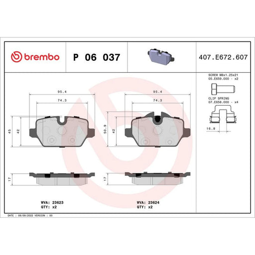 Brembo 4 x Rear Brake Pad Set fits BMW 1 2004-2013