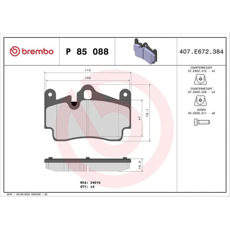 Brembo 4 x Rear Brake Pad Set fits Audi Q7 2006-2015 3.0 3.6 4.2 6.0