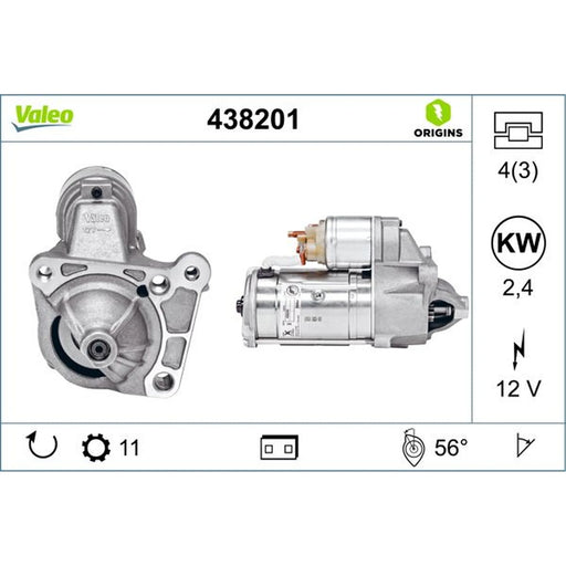 Valeo Starter Motor 12V 2.4kW 11 Teeth 438201