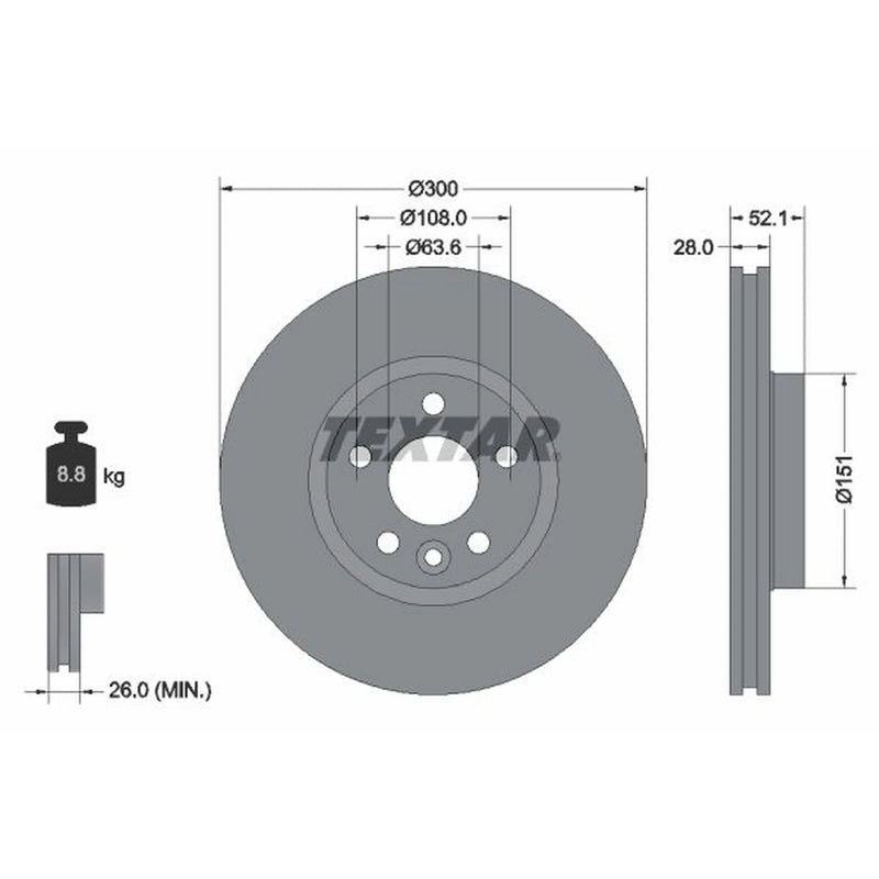 Textar 2 x Vented Front Brake Discs 92159205-x2