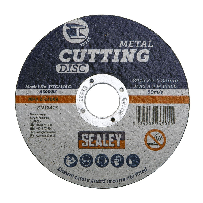 Sealey Metal Cutting Discs 115mm x 3mm x 22mm Bore Steel Cutter Angle Grinder Sealey  - Dynamic Drive