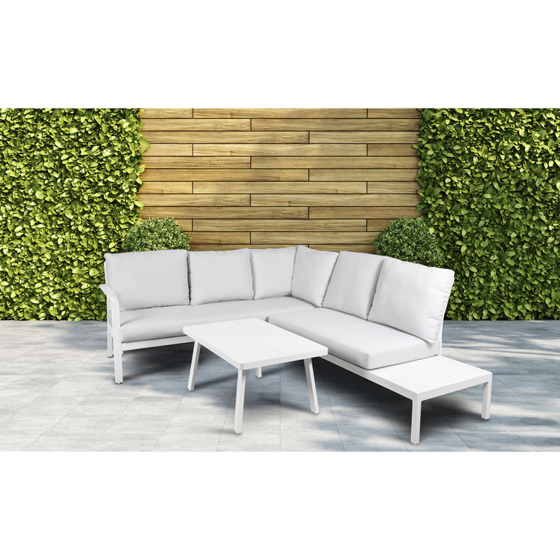 Dellonda Kyoto White 3 Piece Outdoor Garden Corner Sofa & Coffee Table Set Dellonda  - Dynamic Drive