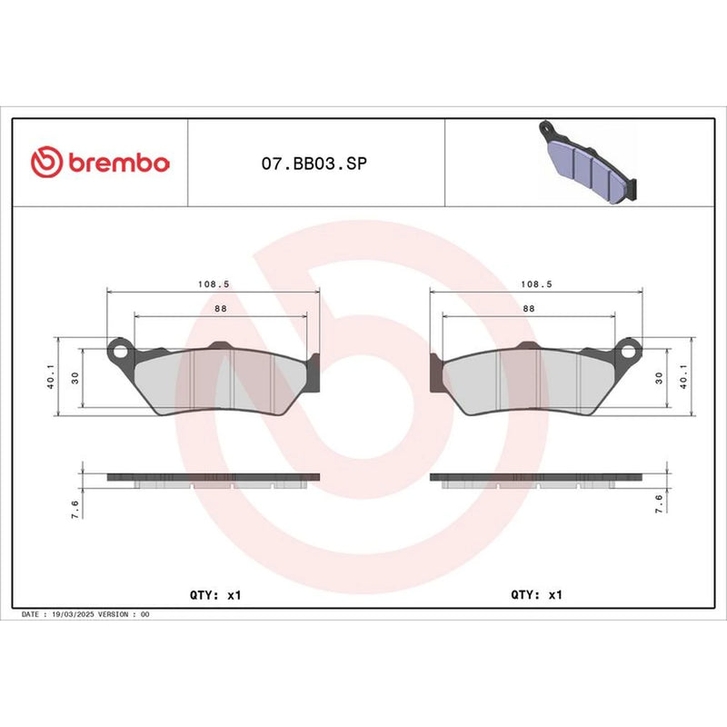 Brembo 2 x Rear Brake Pad Set fits BMW K 2013-2018