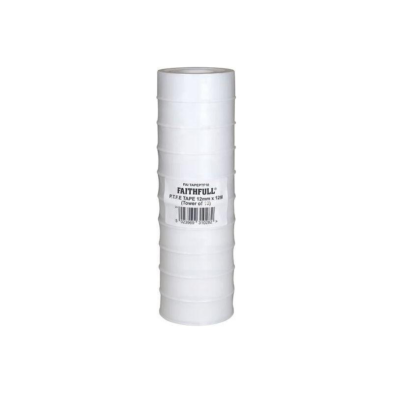 Faithfull P.T.F.E Tape 12mm x 12m White (Pack 10) Faithfull - NN4 Online