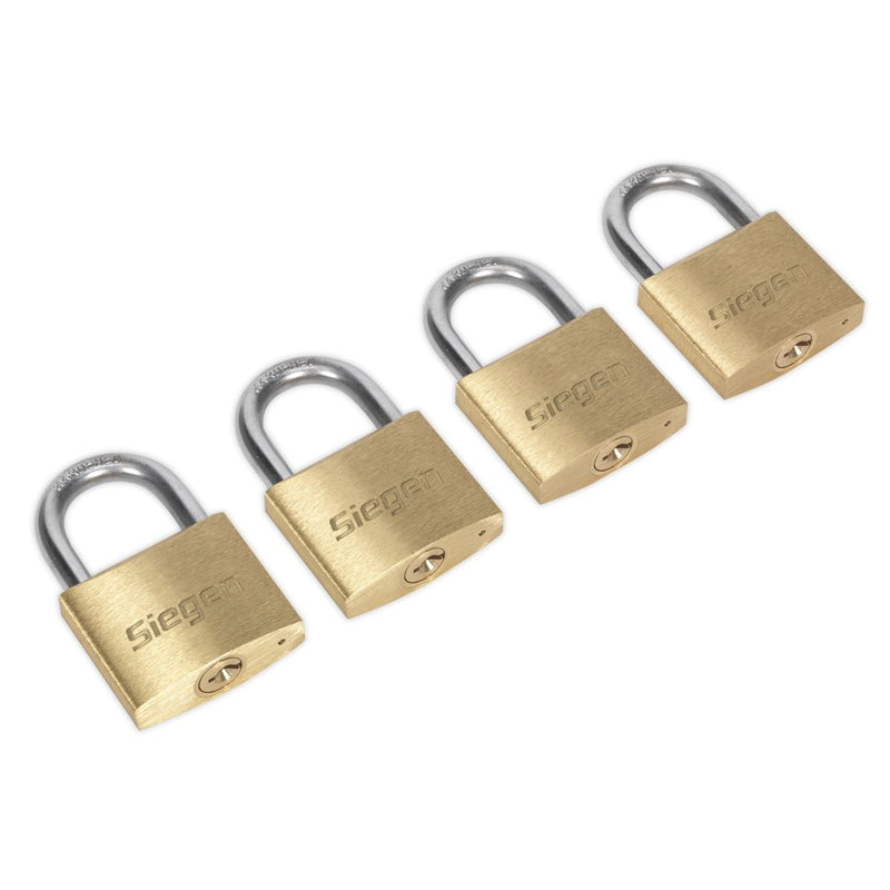 Seigen by Sealey Brass Body Padlock Brass Cylinder 40mm Key Alike Pack of 4 Seigen by Sealey  - Dynamic Drive