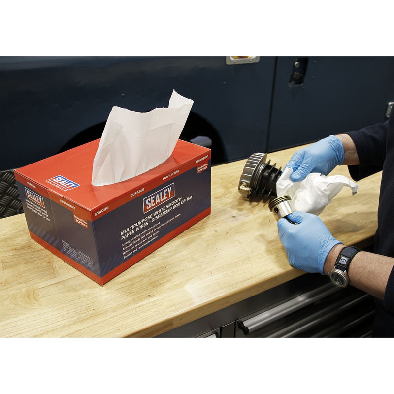 Sealey Multipurpose Paper Wipes in Dispenser Box Smooth White 73gsm 150 Sheets Sealey - Dynamic Drive