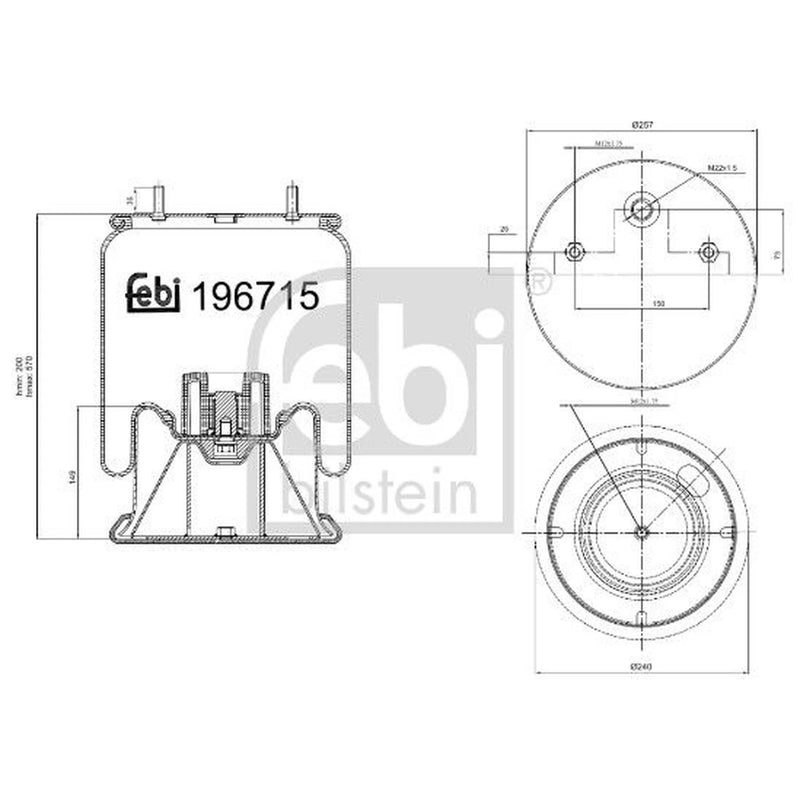 Febi Air Suspension Bellow 257mm Rear Right 196715