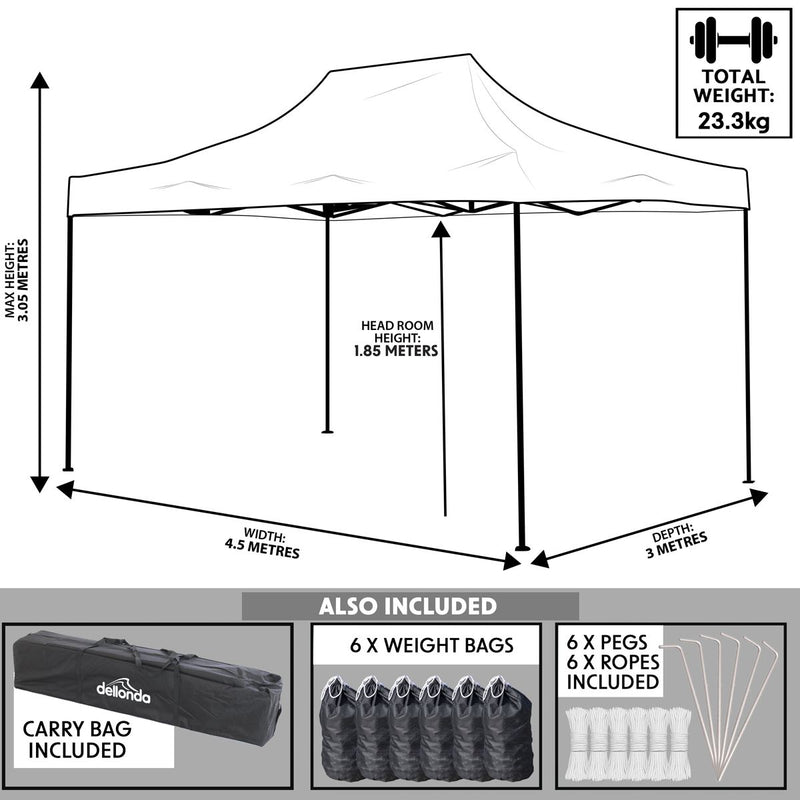 Dellonda 3 x 4.5m Pop-Up Gazebo Heavy Duty with Weight - Dark Green Dellonda - Dynamic Drive