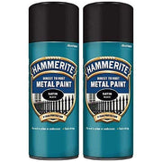2X 400ml  Hammerite SATIN BLACK Direct to Rust Metal Spray Paint Aerosol 400ml Hammerite - NN4 Online 